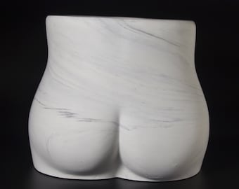Cheeky Bum Pot - Female Torso Pot / Pen Holder in White Marbling
