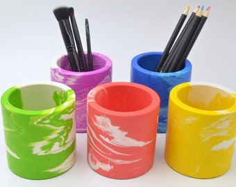 Colourful Pen Pot in Bright Red, Blue, Green, Yellow or Purple Stone and White Marbling