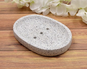 Oval Soap Dish | White Concrete Jesmonite | Shampoo Bars Eco-Resin