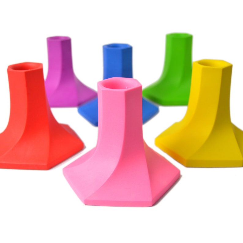 Hexagon Twist Taper Candle Holder in Bright Pink, Blue, Green, Red, Yellow or Purple Jesmonite Stone image 3