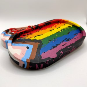 Progress Pride Flag Trinket Tray LGBTQIA Gay Trans Ally Gift Storage Organiser for Keys, Glasses, Coins, Jewellery, Vanity Tabletop image 1