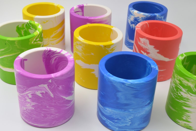 Colourful Pen Pot in Bright Red, Blue, Green, Yellow or Purple Stone and White Marbling image 9