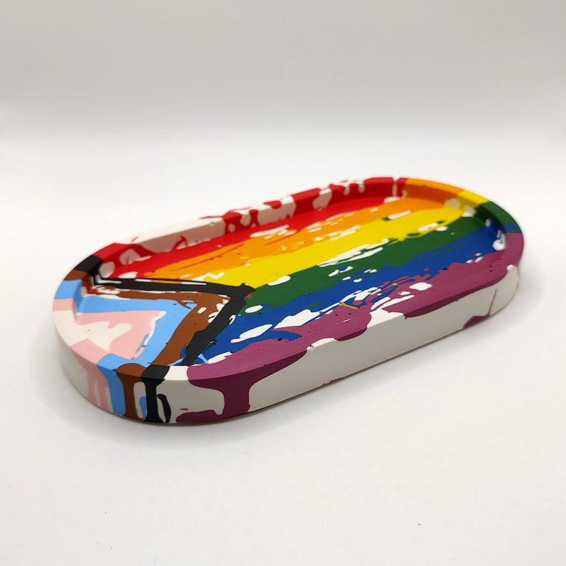 Progress Pride Flag Trinket Tray LGBTQIA Gay Trans Ally Gift Storage Organiser for Keys, Glasses, Coins, Jewellery, Vanity Tabletop image 5