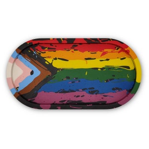 Progress Pride Flag Trinket Tray LGBTQIA Gay Trans Ally Gift Storage Organiser for Keys, Glasses, Coins, Jewellery, Vanity Tabletop Black