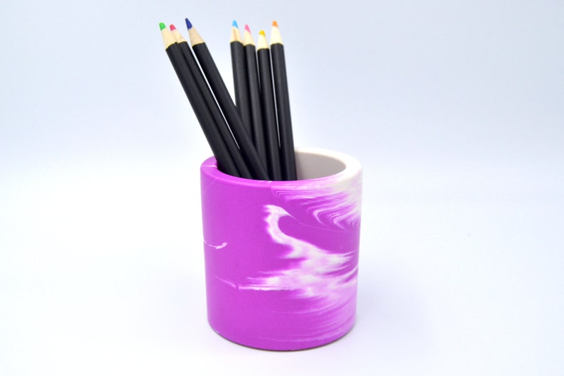 Colourful Pen Pot in Bright Red, Blue, Green, Yellow or Purple Stone and White Marbling image 7