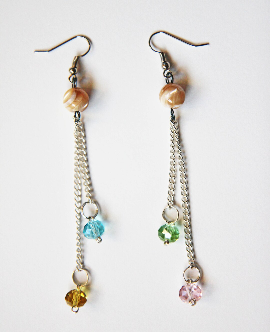 Colourful Hanging Chain Earrings Handmade With Pink Blue Etsy UK