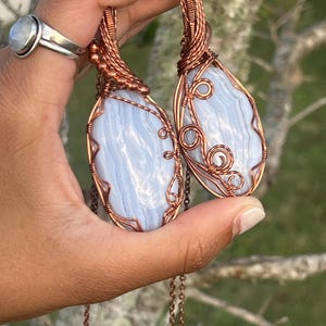 Blue Lace Agate Wire Wrapped Necklace ,Blue Lace Agate Copper Necklace,Blue Lace Agate Copper Jewelry,Handmade Blue Lace Agate Jewelry,Agate