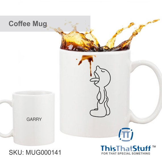 Custom Printed Coffee Mug Cartoon Licking Coffee Etsy