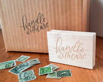 Handle With Care Rubber Stamp | Wooden Snail Mail Stamp | Modern Calligraphy | Stationery Stamp | Small Business Owner Gift | Wedding Gift