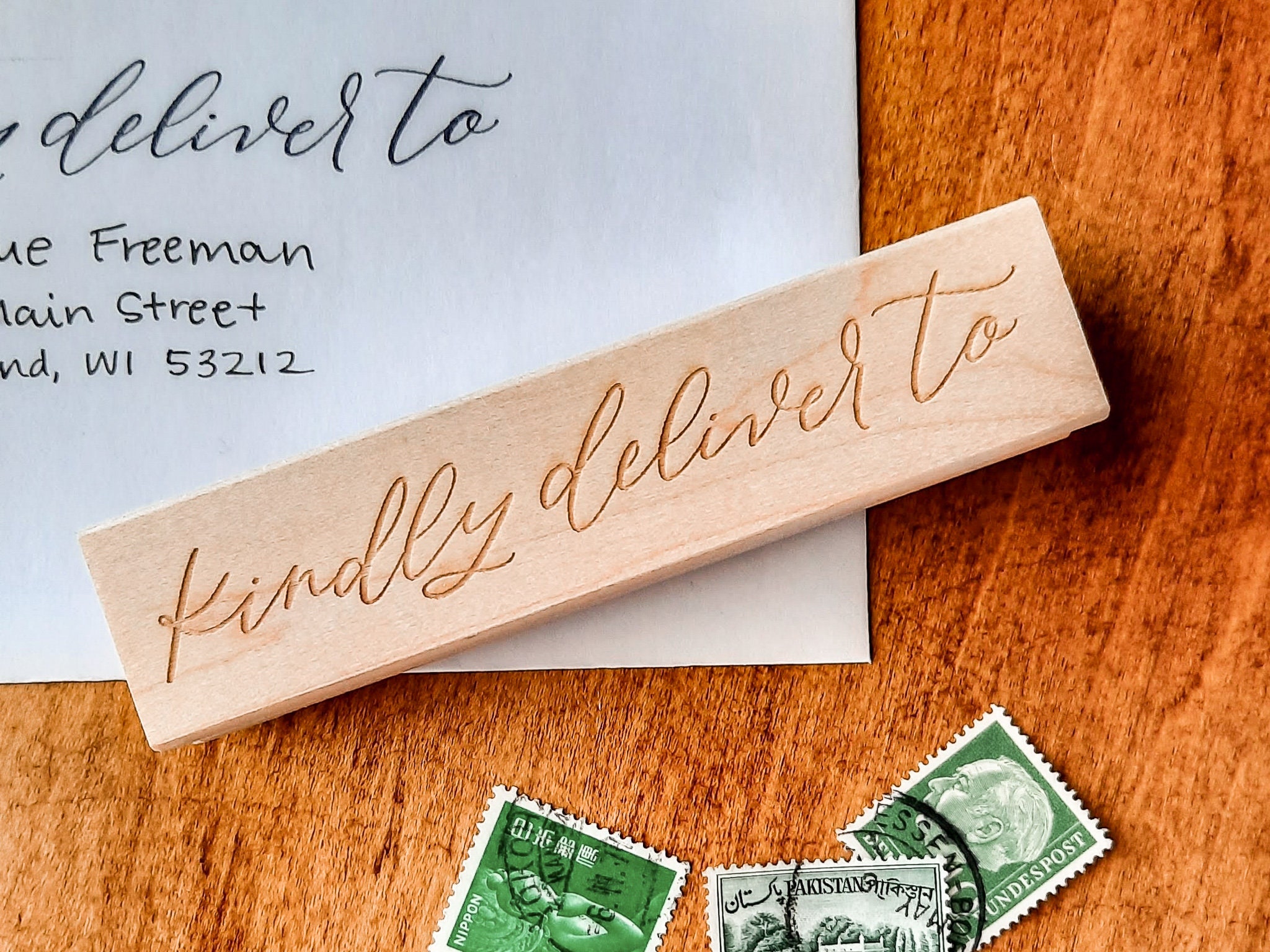 Kindly Deliver To Rubber Stamp Wooden Snail Mail Stamp Etsy