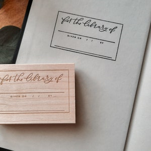 For the Library Of Rubber Stamp | Book Gift Giving | Wooden Bookplate Stamp | Calligraphy | Library Stamp | Bookish | Christmas | Book Lover