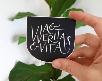 Via et Veritas et Vita | Way Truth Life | John 14:6 | Vinyl Die Cut Sticker | 3 x 3 inches | Christian | Bible Verse | Gift Add-On Extra