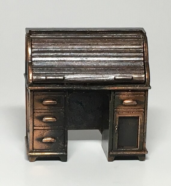 Vintage Dollhouse Toy Brass Rolltop Desk Miniature American Etsy