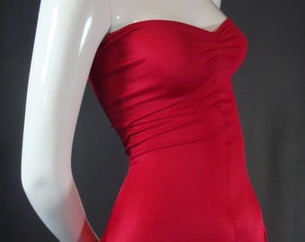 NORMA KAMALI Vintage 70's Crimson Red Strapless Dress - S