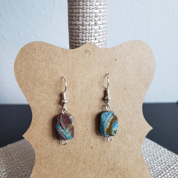 Turquoise Jasper stone earrings with a mix of blues and browns*Uniquely patterned lightweight natural stone earrings