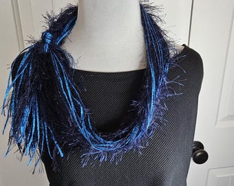 Skinny Ribbon Necklace in bright blue and black