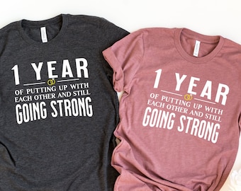 1st Anniversary Matching Couple Shirts, 1 Year Anniversary Gift for Mr and Mrs Marriage tee