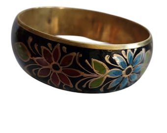 Vintage Black Floral  Etched Painted Bracelet