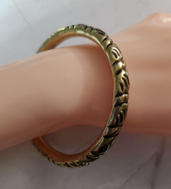 Antique Victorian Repousse Brass Bangle Bracelet