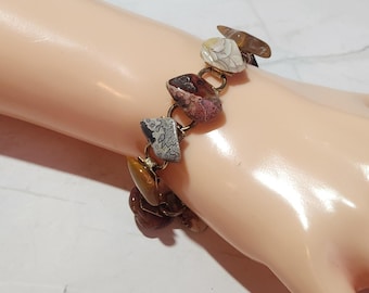 Vintage Polished Semi Precious Gemstone Silver tone 6 Inch Bracelet