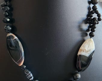 Black and White Agate Necklace: Handmade Beaded Statement Jewelry