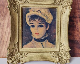 VTG Huldah Cherry Jeffe 1950s Framed Art Portrait Woman MCM Hollywood Regency Fr