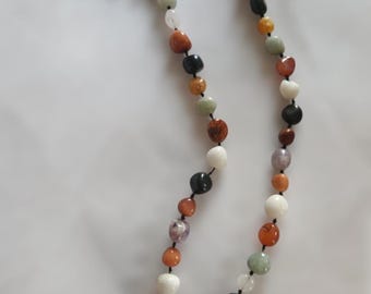 Collar de cuentas tribales originales de ágata de piedra vintage, multicolor, hecho a mano