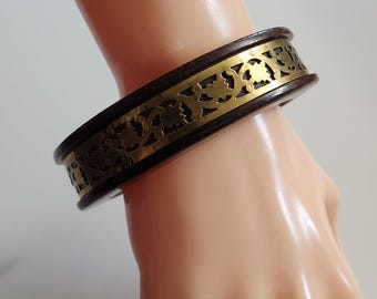 Pulsera vintage de latón caoba con incrustaciones de filigrana