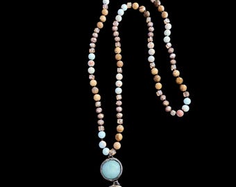 BOHO Gemstone Beaded Agate Stone Large Pendant Necklace