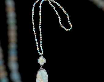 BOHO Gemstone Beaded Agate Stone Large Pendant Necklace