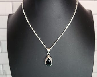 Colgante y aretes vintage de lágrima de ónix negro en plata de ley 925 de México