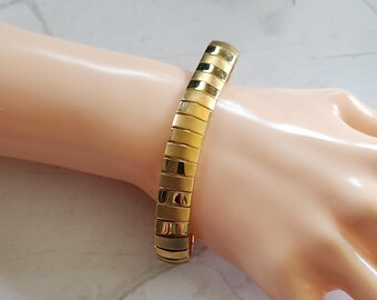 Vintage Two-Tone Gold Link Bracelet: Elegant Bar Chain, 8"