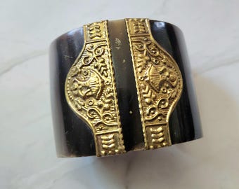 VTG Wide Horn & Brass  Cuff Bracelet. Approx 2.25" Wide, Fits Up To 6.5" Wrist