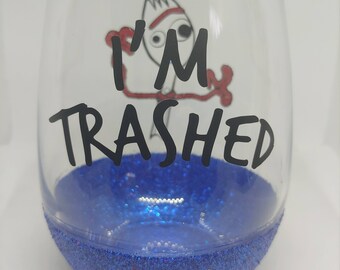 Forky Inspired Glittered Stemless Wineglass / Im Trashed Toy Story Wine Glass