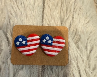 Flag Heart Earrings – Hypoallergenic Post, 4th of July Americana Jewelry
