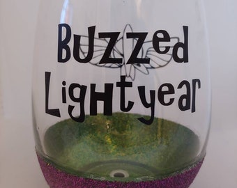 Buzz Lightyear Inspired Glittered Stemless Wineglass / Toy Story Wine Glass