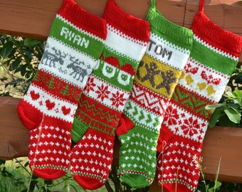 Hand Knitted Christmas Stocking, Home Decor, Personalized Christams Stocking