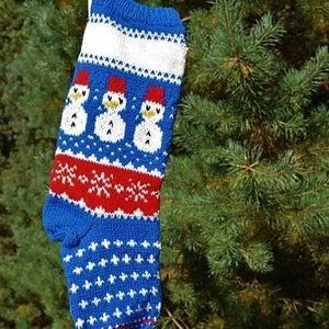 Hand Knitted Christmas Stocking, Home Decor, Personalized Christams Stocking with Snowmen