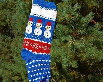 Hand Knitted Christmas Stocking, Home Decor, Personalized Christams Stocking with Snowmen