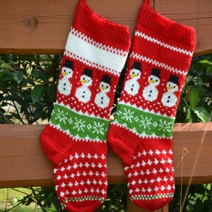 Hand Knitted Christmas Stocking, Home Decor, Personalized Christams Stocking with Snowmen