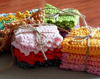Crochet Cotton Dish Cloths: Farmhouse Washcloth Set of 3