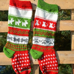 Hand Knitted Christmas Stockings for Dog or Cat, Home Decor, Personalized Christamas Stocking with Dogs and Cats