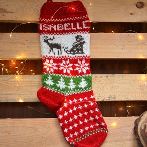 Hand Knitted Christmas Stocking, Home Decor, Personalized Christams Stocking with Deer and Santa