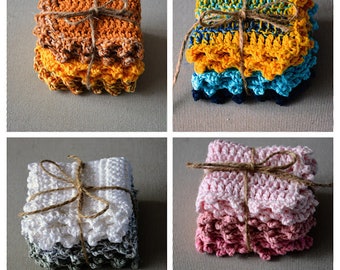 Crochet Cotton Dish Cloths: Farmhouse Washcloth Set of 3