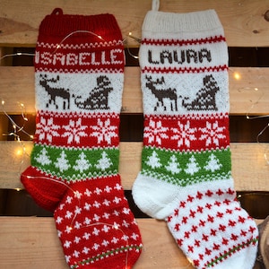 Hand Knitted Christmas Stocking, Home Decor, Personalized Christams Stocking with Deer and Santa