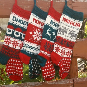 Hand Knitted Christmas Stocking, DARK GREEN Home Decor, Personalized Xmas Stocking