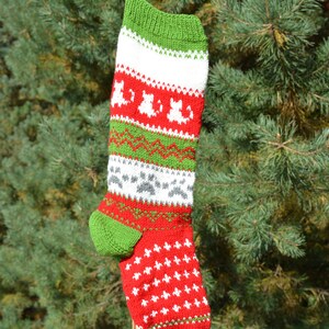 Hand Knitted Christmas Stocking, Home Decor, Personalized Christams Stocking with Cats