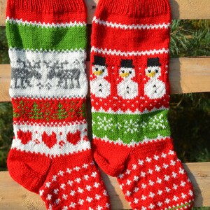 Hand Knitted Christmas Stockings, Home Decor, Personalized Christams Stocking with Dears and Snowmen