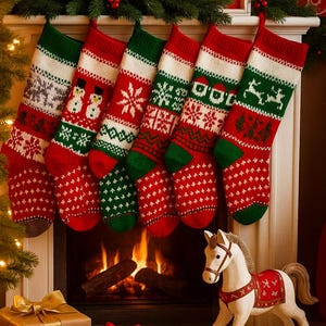 Personalized Hand-Knit Christmas Stocking: Dark Green Wool Xmas Decoration
