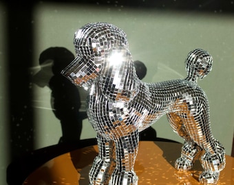 Disco Poodle Sculpture | 13” Handcrafted Mirror Mosaic Dog | Sparkly Pop Art Collectible  | Unique Gift for Dog Lovers